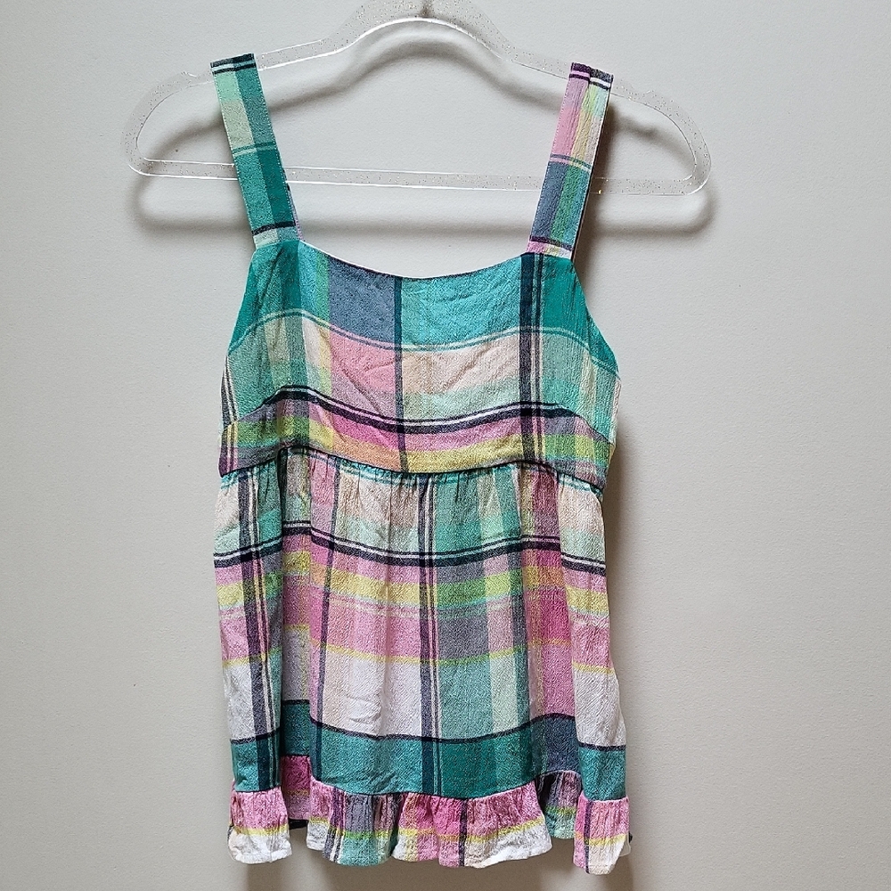 NWOT! LOFT Tie Back Peplum Top, Plaid, Size 0 - Picture 3 of 8